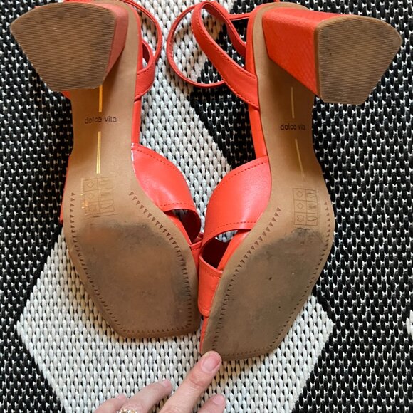 Dolce Vita Tiki Heel In Persimmon - Stack Heel Shoes - Ankle Strap Sandals - Picture 7 of 7